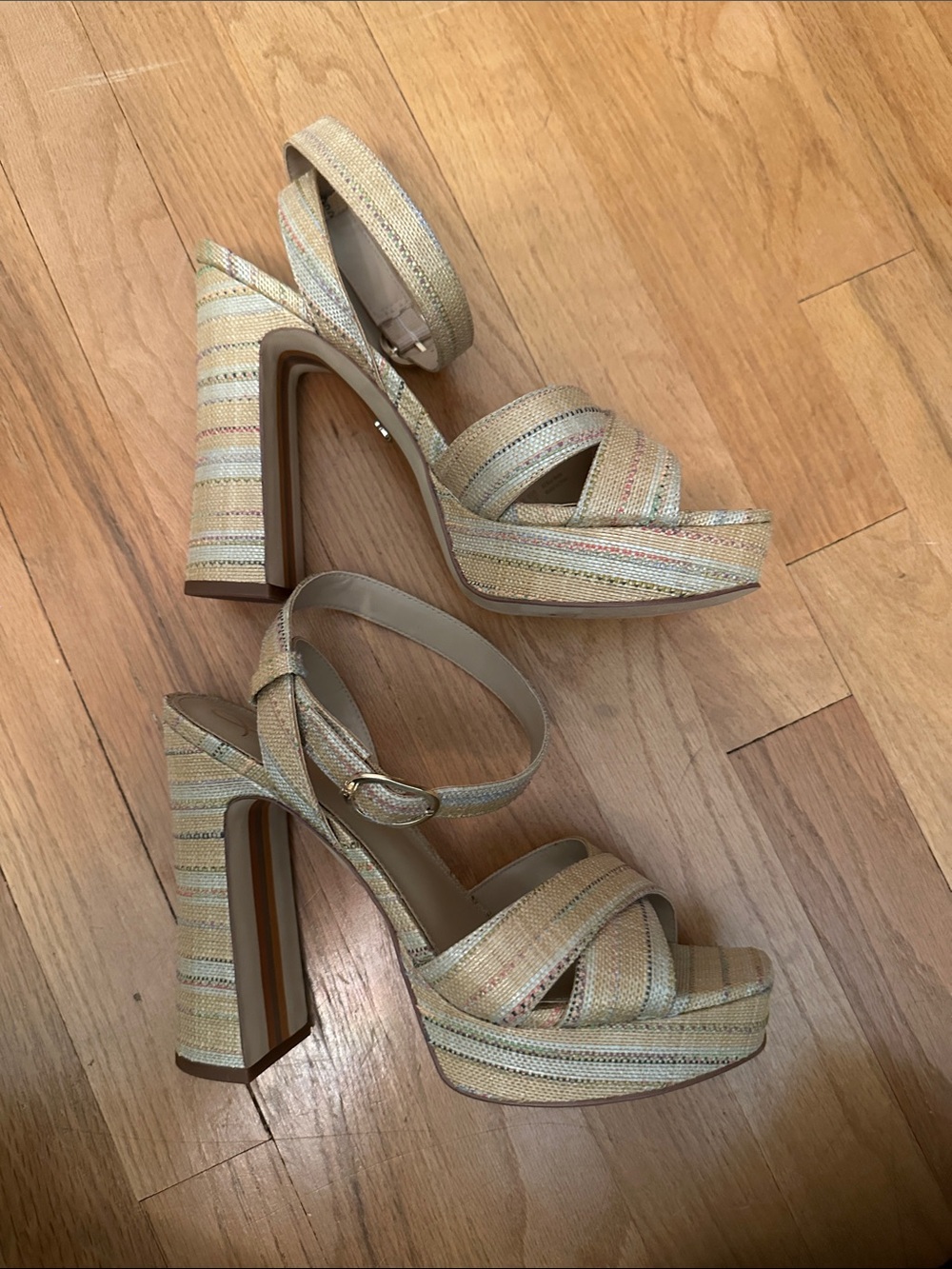 Sam Edelman Multitone Woven Ankle-Strap Heels